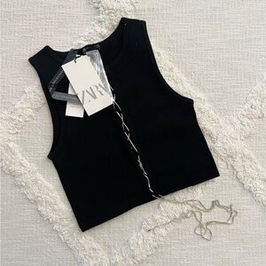 Zara Sleek Black Sleeveless Crop Top